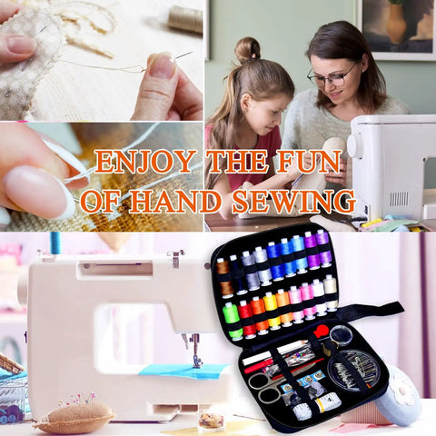 Grab And Go Portable Sewing Kit With Case For Home And Travel, Beginner Friendly Emergency Ready displayed with thread spools.