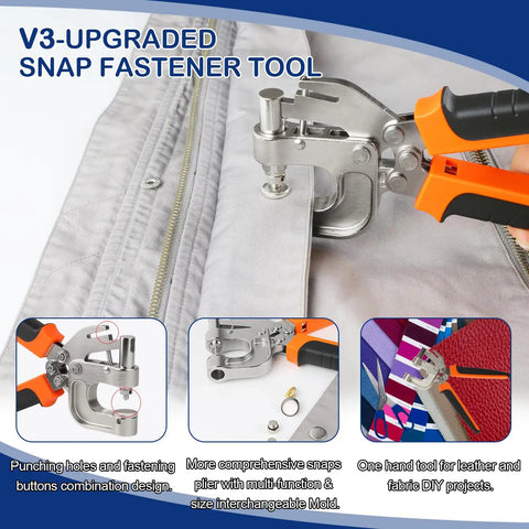 Must Have Leather Snap Fasteners Kit With Press Pliers, 90 Snap Sets In 12.5 15 And 17mm, 3 Color Options, DIY Use