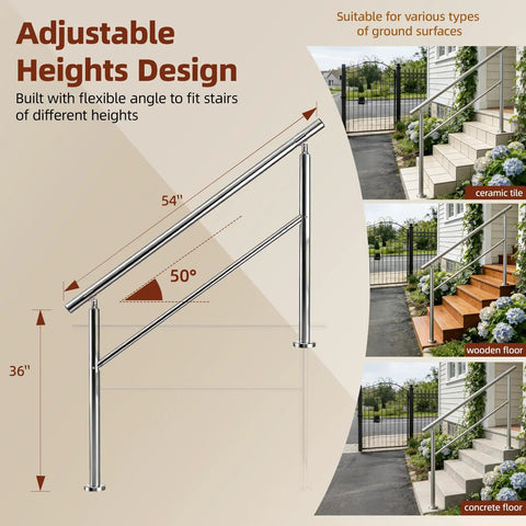 Adjustable heights design of Heavy Duty 4 Step Outdoor Handrail With Balusters Bulletproof 304 Stainless Steel Stair Railing.