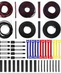 Expandable Braided Cable Sleeve And Heat Shrink Tube Kit With Self Adhesive Nylon Cable Ties And Reusable Fastening Ties 75 Piece Auto Wire Management Kit For One Half Inch One Quarter Inch And Three Eighths Inch Sleeves. Assorted sleeves and ties displayed.