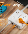 12 In 1 Power Strip With Surge Protection Boasts Eight Ac Outlets And Four Usb Ports Connected To A Five Foot Extension Cord With Flat Head Design.