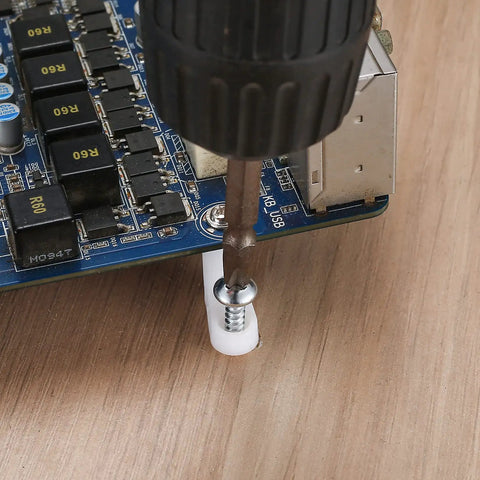 Arcade Console PCB Mounting Feet With Screws White L Shaped Plastic Standoffs installation on motherboard
