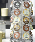 K Cup Pod Carousel Organizer With 360 Degree Spin Holds 35 Pods Lazy Susan Coffee Stand Chrome Modern Design.