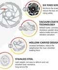Infographic showing features of 160mm Disc Brake Rotor With 6 Bolts for MTB Road BMX Bikes Vacuum Coating 44mm Center Hole 1.8mm Thick