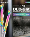 Two Aoranto DLC-Glit+ coated CNC router bits with rainbow diamond-like coating (front view).