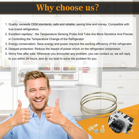 Upgrade Temperature Control Kit 988284 800382 For Refrigerators 077B6856 visible with happy man in kitchen background