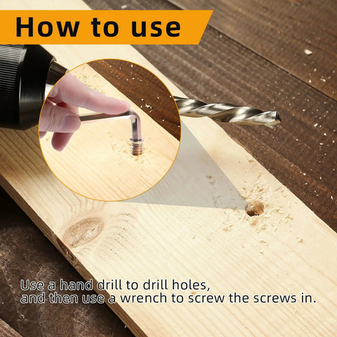 How to use Heavy Duty Carbon Steel Threaded Wood Insert Kit 151 Piece M6 M8 M10 Screw In Set, drilling and inserting in wood.