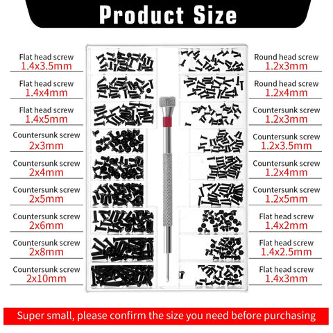 500 Pieces Tiny Screws Micro Repair Kit M1.2 M1.4 M2.0 Assortment For Glasses Watches Laptops And Electronics With Handy Screwdriver