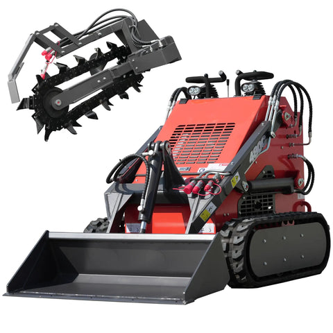 Compact Stand On Crawler Mini Skid Steer Loader With Trencher And 23 HP Gas Engine And Bucket Attachment for landscaping projects
