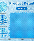 Interlocking Pool Drainage Mats For Above Ground Walkways Keeps Dirt Out Of The Pool 16 Pack Durable Plastic Floor Mats With Simple Splice Design For Pool Decks And Shower Areas 9.84 By 9.84 Inches, blue mat detail view.