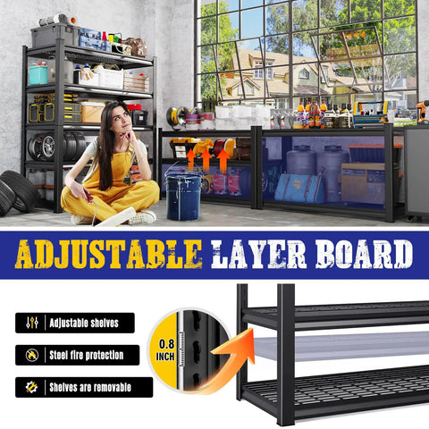 Heavy Duty Garage Shelving Unit 5 Tier Adjustable Metal Rack With Tool Free Assembly Holds Up To 400 Lbs Per Shelf Ideal For Basement Pantry Kitchen And Workshop Storage Durable Steel Shelves For Tools Appliances And Bulk Goods Black, adjustable shelves