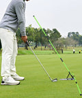 Golf course use of Pro Grade Golf Swing Trainer With Adjustable Angle Tool And Red Fiberglass Direction Rod For Swing Plane
