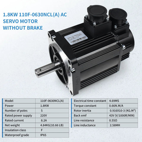 1.8kW AC Servo Motor Driver Kit For CNC Systems 220V With 17 Bit Encoder shown in detail with specs chart