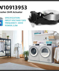 Premium Upgraded Washer Shift Actuator Heavy Duty for top load machines W10913953 on a laundry setup with modern appliances.
