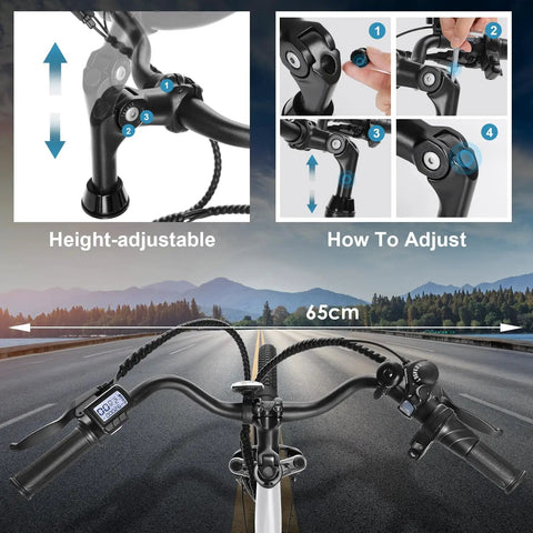 Electric Bike For Adults 26 Inch Commuter E Bike With 48V 500Wh handlebar adjustment display