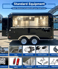 Heavy Duty Turnkey Commercial Grade Black Taco Food Truck And Slick Mobile Catering Trailer With Private Restroom And Dot Certified Build For Operations showing standard equipment.
