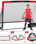 Child holding soccer ball in front of Backyard Soccer Goals Set Of Two Six By Four Feet Portable Pop Up Training Goals With Target Net