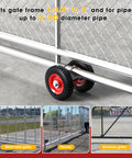 Heavy Duty Steel Gate Wheel With 8 Inch Rubber Rolling Carrier supports metal tube gate, prevents ground drag.