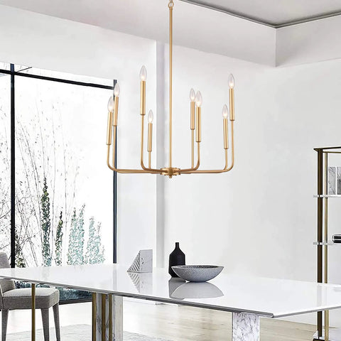 8 Lights Farmhouse Chandelier Gold Rustic Industrial Candle Ceiling Light Fixture for Living Room Dining Room Kitchen Island Foyer and Bedroom Cozy Vibe