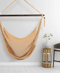Ultra Comfy 48 Inch Polyester Hammock Chair With Built In Footrest, Spacious Ergonomic Swing Seat, Weather Resistant Outdoor Hanging Chair In Tan