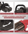 Close-up of components for Powerhouse 1200W Electric Hydraulic Rebar Bender Tool For Seven Eighths Inch Rebar Up To 90 Degree Bends