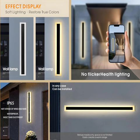 Effect display of Two Pack 23.6 Inch Outdoor Modern LED Wall Light 18W IP65 Waterproof Black Wall Mount Fixture in use