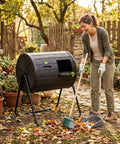 Dual Chamber Compost Tumbler 37.5 Gallon Outdoor Bin BPA Free Rotating Composter With Two Lockable Doors Easy Assembly in garden