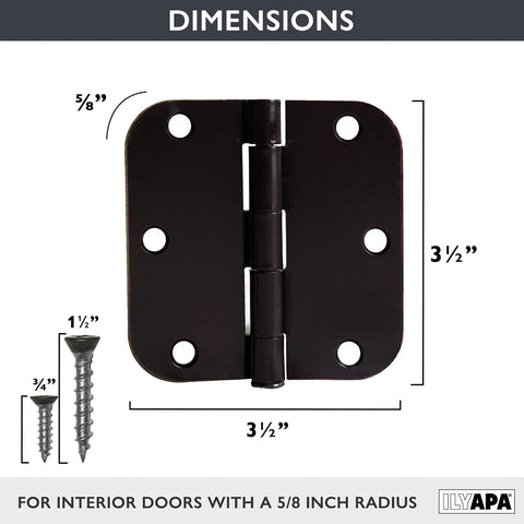 Oil Rubbed Bronze Door Hinges 18 Pack 3.5 By 3.5 Inch Interior Hinges With Five Eighth Inch Radius Corners Antique Style dimensions