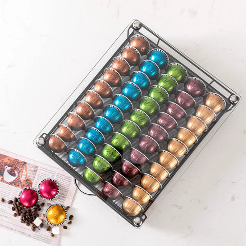 VertuoLine Capsule Drawer Organizer With Glass Front Holds 50 Pods In Five Rows Of Ten Perfect For Counter Or Cabinet Storage