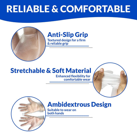 Latex Free Disposable Gloves Large 200 Pack Hybrid TPE Ambidextrous For Food Handling Clear Anti Slip Powder Free features