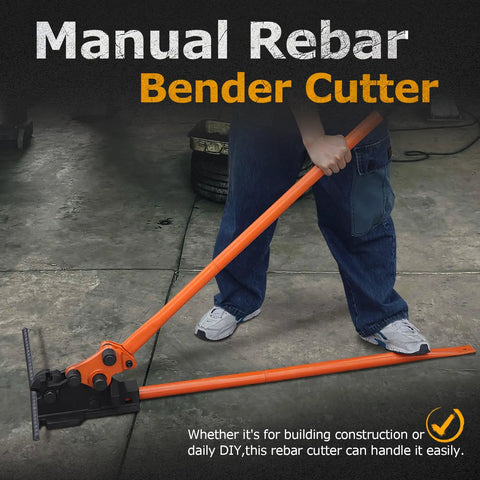 Loschen Manual Rebar Cutter And Bender For Construction Site Use Removable Steel Shears Heavy Duty iron bender and cutter in use on a concrete floor.