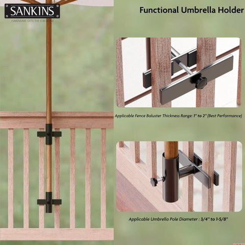 Heavy Duty Patio Umbrella Holder For Deck Railing Adjustable Clamp Mount Base For Balcony Outdoor Umbrella Stand