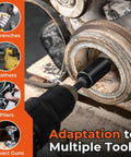 Lug Nut Removal Kit With Six Piece Extractor Set One Half Inch Drive in use on rusted wheel, showcasing versatility with tools.