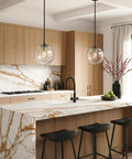 Kitchen with Globe Pendant Light In Black And Gold With Seeded Glass Shade Nine Point Five Inch Modern Ceiling Fixture