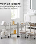 Metal Storage Rack On Wheels, Floor Standing Movable Shelving Unit For Easy Home Organization in a bathroom
