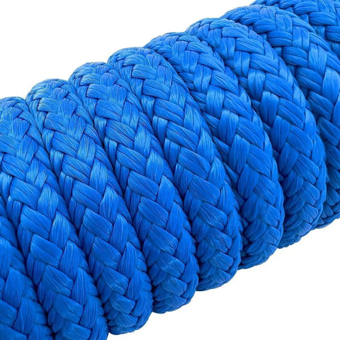 Close-up of blue double braided nylon Boat Dock Rope For Quick Mooring And Replacement, durable and wear resistant, 7.62m length