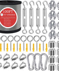 One Eighth Inch Stainless Steel Wire Rope Cable 100 Feet With M5 Turnbuckle And Hardware Kit for gardening, clothesline