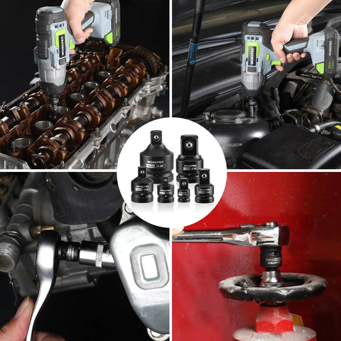 The Ultimate WorkPro 6-Piece Impact Socket Adapter Set Made From Heavy Duty CR-MO Steel Includes Reducers And Extenders Plus A Tough Case For Garage Hacks And Pro Repairs used with impact wrench on engine repair