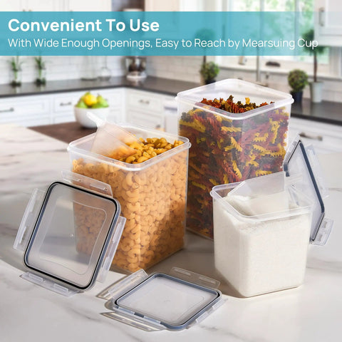 10 Piece Flour And Sugar Storage Containers With Airtight Lids Large BPA Free Plastic Canisters on kitchen counter