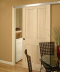 1 Door Wall Mount Sliding Barn Door Hardware Kit With Nylon Hangers, 72 Inch Track, installed in home interior.