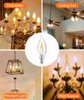 40 Watt Warm White C32 Chandelier Light Bulbs With E12 Candelabra Base displayed in fixtures; chandelier, ceiling fan, pendant light, wall sconce