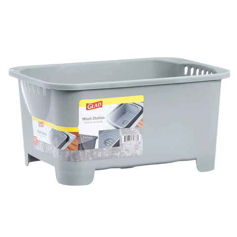 Heavy Duty Plastic Sink Wash Basin For Dishes, Large Multipurpose Dishpan With Drain Plug, Gray Kitchen Tub, Side View