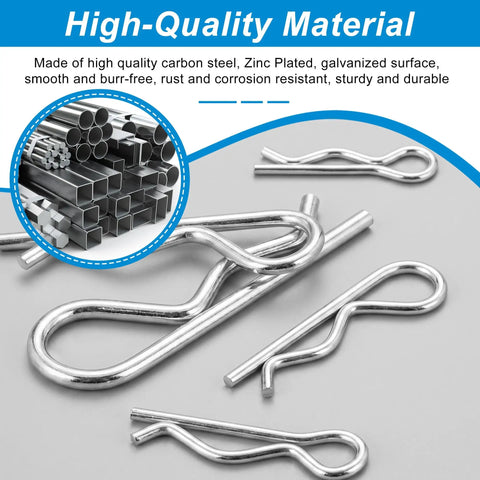 Zinc plated R-clips from 110 Piece Hardware Pins Set With Zinc Plated R Clips And U Type Cotter Pins 13 Popular Sizes Repair Kit