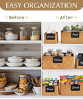 Top Shelf Seagrass Basket Set Features Six Dang Good Pantry Organizers With Snazzy Pre Printed Labels For A Spotless Home Makeover Across Closets Counters And Mudrooms Anywhere - before and after organization image.