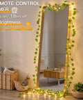 Vine With Fairy Lights Battery Operated 33Ft 100 LED Pothos String Lights with Remote on Mirror, Warm White Leaves, Bedroom Decor