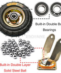Heavy Duty Swivel Caster Set Of Four, 10 Inch Pneumatic Rubber Wheels With Hassle Free Parking Brake, showing tire, ball bearings, and steel ball.