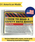 How to Read a Safety Data Sheet packet with OSHA brief, American flag design, in plastic bag for hazardous material handling.