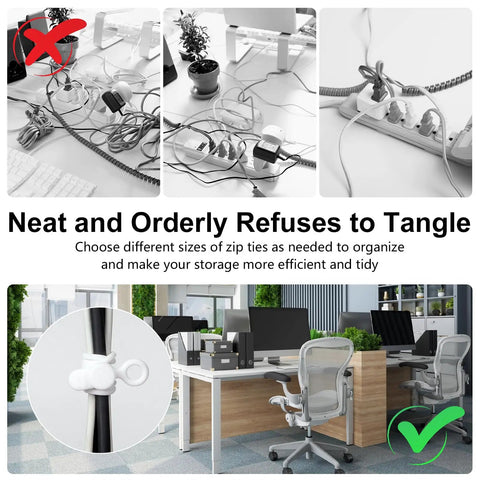 Image showing 30 Pack Silicone Cable Ties Set organizing cables on desks in a tidy manner, emphasizing neat storage and organization.