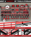 48 Inch Wall Mounted Power Tools Organizer Rack With Four Shelves Side Hooks And Drill Holders Heavy Duty Garage Workshop Storage