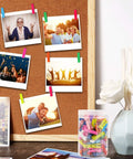 110 Piece Colorful Wooden Push Pin Tacks Featuring Spring Loaded Studs Keep Pics Flawless On Corkboards with photos displayed.